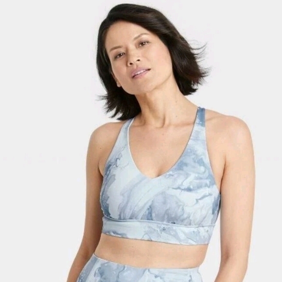 All In Motion Women's Blue Marble Sports Bra - Picture 1 of 4